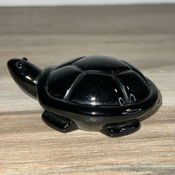 Turtle Figurine Black Glass Paperweight Tortoise Detailed W/ Feet Nautical Sea - Picture 2 of 7